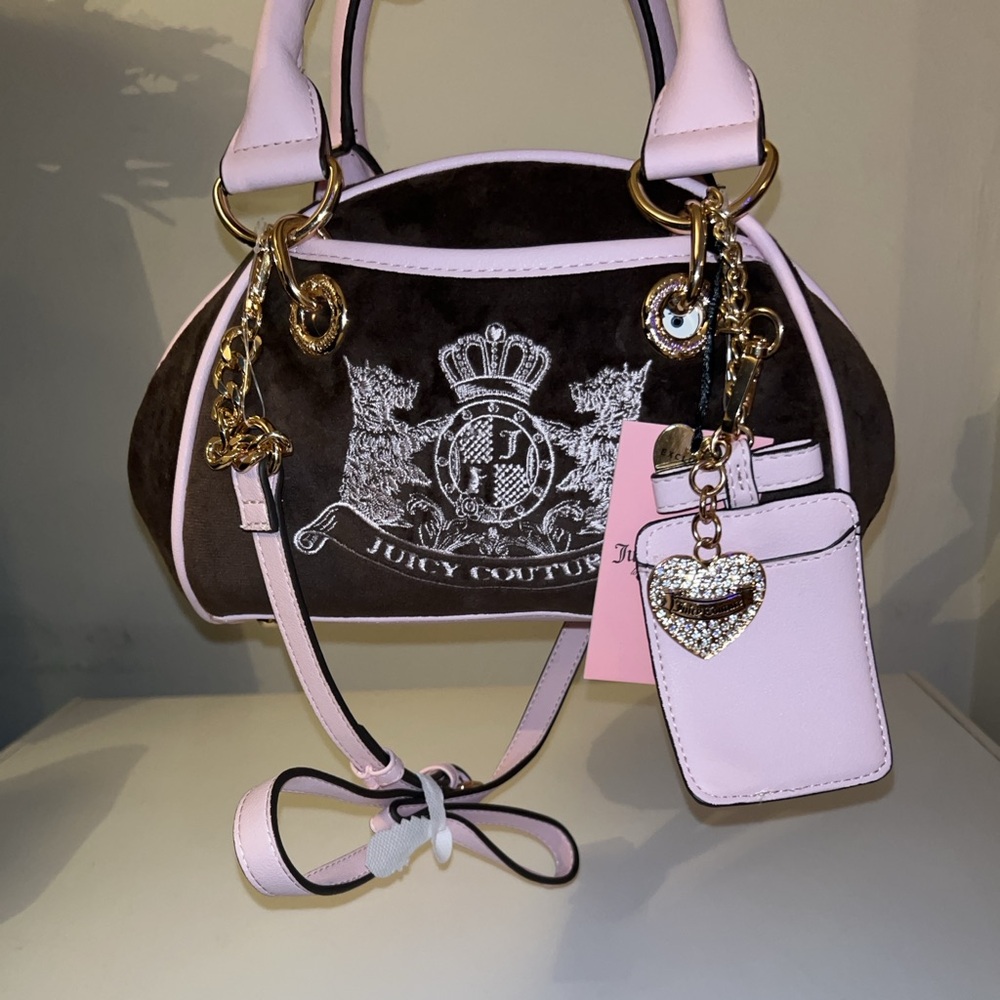 Juicy Couture Chocolate Handbag with Gold Accents Classic Scottie Dogs Satchel